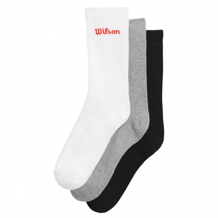 Wilson Crew Logo Socks 3P White / Black / Gray